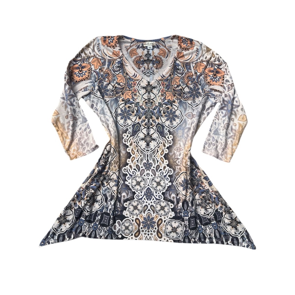 y2k bohemian rhinestone hippie quarter sleeve v neck top
